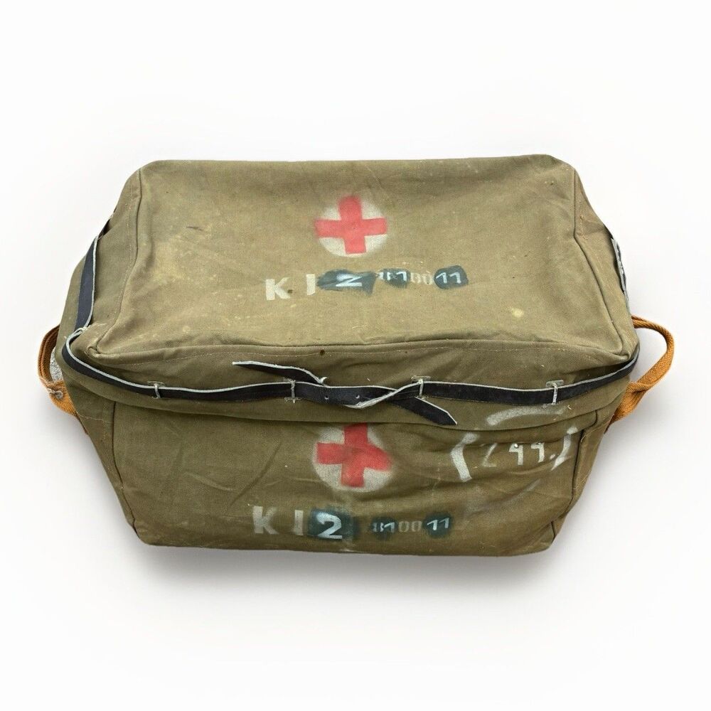Vintage Military Red Cross Canvas Medical Supply Transport Bag WWII Korean War